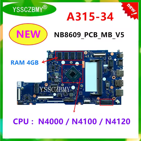 NEW NB8609_PCB_MB_V5 MainBoard For Acer Aspire A315-34 215-31 N19H1 Laptop Motherboard With CPU N400