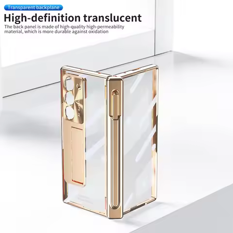 For Samsung Galaxy Z Fold 3 4 5 Case Electroplated Hinge Transparent 360 Full Protective Film Bracke