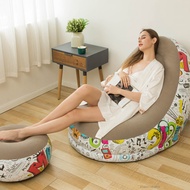 Blow Up Inflatable Lounger Simple Portable Anti-Air Leaking Flock Lazy Sofa for Party/Beach/Sunbathi
