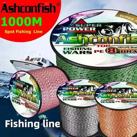 Ashconfish 8 Strands X8 Braid 8 Weaves 1000M Spot Color 100% PE Multifilament Braided Fishing Line 6