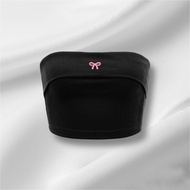 Hot trend pink bow embroidered tube top, strapless cup top (No Foam) made of stretchy elastic 抹胸上衣 t