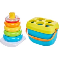 Fisher-Price Baby’s First Blocks & Rock-a-Stack Toy Set, Bucket of 10 Shapes & Ring Stacking Activit
