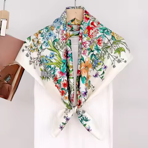 Twill 100% Real Silk Shawls and Wraps Women Printed Long Silk Scarf Autumn Spring Winter Multifuncti