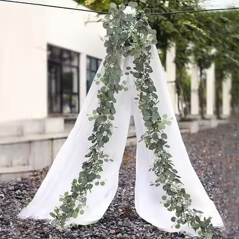 1pc Artificial Eucalyptus Leaves Greenery Garland Faux Plant Fake Silver Dollar Table Runner for Wed
