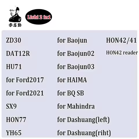 Lishi Tool 2 in1 ZD30 DAT12R HU71 SX9 HON77 YH65 HON42/41 for Ford2017 Ford2021 for HAIMA BAOJUN Das