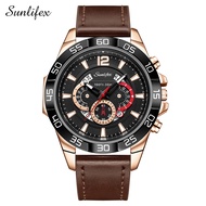 Sunlifex Jam Tangan Pria Kalender Bercahaya Original Olahraga Laki Tali Kulit Jam Tangan Cowok