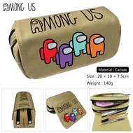 Among us Peripheral Pencil Case Wallet Canvas Pencil Case Large Capacity Double Zipper Stationery Ca