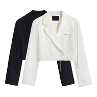 Korean women's short chain black blazer / women's 2021 autumn loose suit top