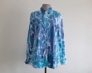 復古 BANANA REPUBLIC 藍綠色紮染長袖純棉襯衫 S 碼
