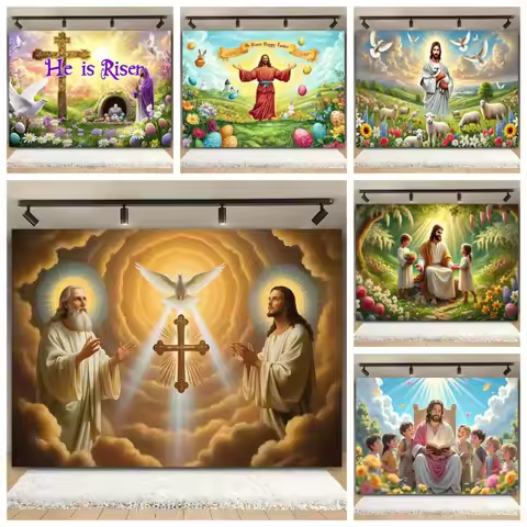 Easter Religion Jesus Theme Party Decoration Photography Background, Easter Egg Rabbit Banner Photog