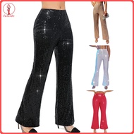 fulaide Women High Waist Sparkling Pants Wide Leg Flared Trousers Sequin Bling Party Slacks Glitter 