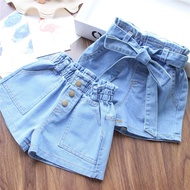 Girls denim shorts children baby Korean style high waist button hot pants Kids clothing