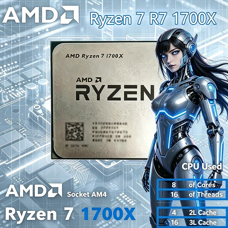 AMD | AMD Ryzen 7 1700X CPU R7 1700X 3.4GHZ--3.8GHZ 8-core 16-threads L3=16M ซ็อกเก็ต AM4 โปรเซสเซอร