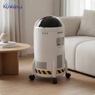 [vsrhkq] Stylish Rocket-shaped Flip Lid Waste Bin Functional Rubbish Bin Compactor with Wheels for E