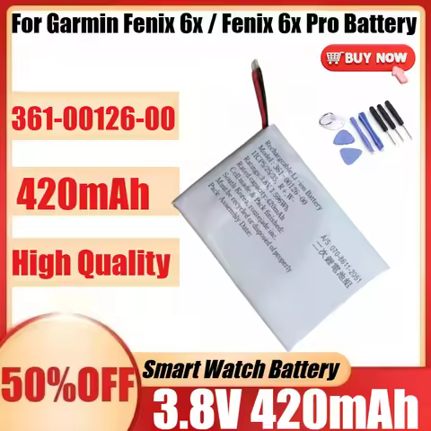 New 361-00126-00 3.8V 420mAh High Quanlity Battery for Garmin Fenix 6x / Fenix 6x Pro Solar GPS Watc