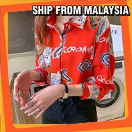 Baju Kurung Moden Retro Fashion Loose Harbor Wind Long Sleeve Print Shirt