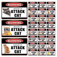 Pet Shop Warning Sign Beware of The Attack Cat Metal Sign Animals Tin Plate Pet Shop Wall Sticker De