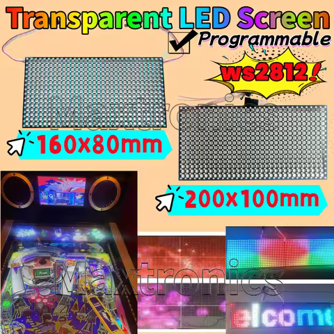 DC5V 2 Size Transparent LED Screen WS2812 Full Color LED Modules 160x80mm /200x100mm Programmable 16