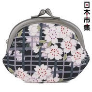 [半價 清倉]日本 櫻花の旅 神樂坂 櫻花格仔方便 黑色 日本製 啪鈕零錢散子包 (637)【市集世界 - 日本市集】