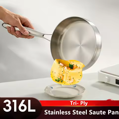 LMETJMA 316 Stainless Steel Frying Pan Tri-Ply Deep Frying Pan Saute Pan Healthy Non Stick Cooking P