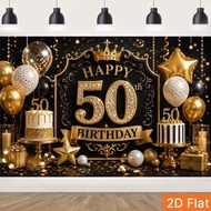 Black Gold Crown 50th Happy Birthday Custom Name Photographic Backdrop Diamond Number Balloon Cake G
