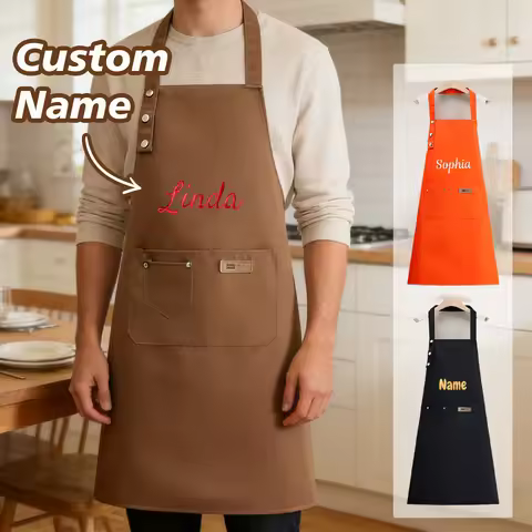 Custom Name Apron, Personalized Aprons For Cooking, Apron With Pockets, Kitchen Aprons, Dad, Mom, Fr