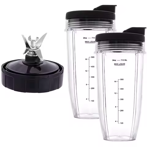 24Oz Cups with To-Go Lids, 7 Fins Extractor Blade, for Nutri Ninja Auto IQ BN801 SS101 BL480-30 BL64