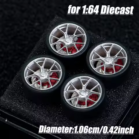 1:64 Scale Model Car Wheels Rims 4pcs 1Set 3D Printed Resin Rims with Rubber Tires for Hot Wheels MI