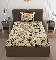 VOMZER 300 TC Elastic Fitted Bedsheets Single Bed with 1 Pillow Cover | Single Bed with All Around E