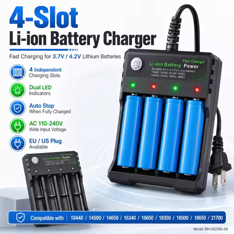 Battery Charger 4 Slots AC 110V 220V EU/US Dual For 18500 Charging 3.7V 4.2V Rechargeable Charge
