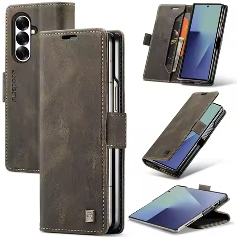 Luxury Retro Flip Cards Solt Wallet Leather Case for Samsung Galaxy Z Fold8 Ultra 7 6 5 4 3 Shockpro