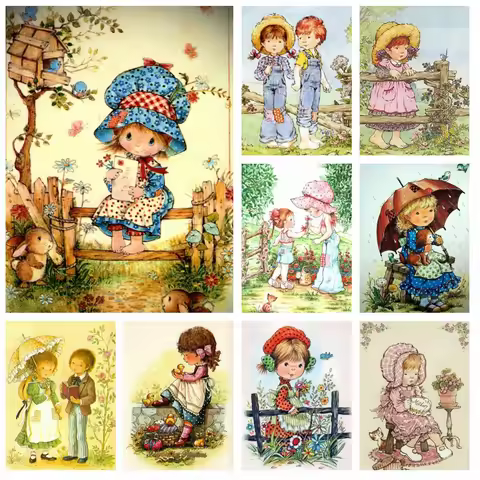 Sarah Kay Illustration Diamond Rhinestones Painting Cute Kids Flower Art Cross Stitch Kits Embroider