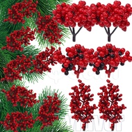 5Pcs Christmas Artificial Red Berries - Simulation Red Holly Berry Branch - Xmas Tree Fake Flowers -