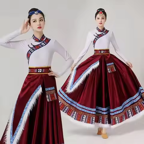 Tibetan Dance Big Skirt 85cm Women Minority Art Examination Costume Chinese Ethnic Adult Dance Perfo