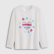 Gap | เสื้อยืดคอ rund แขนยาวสำหรับเด็กจากผ้าฝ้ายส่องประกาย