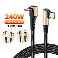 240W PD Type C Data Cable Super Fast Charging Elbow USB C to USB C Phone Tablet Game Charging Cable 
