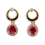 [New] K18 Ruby Diamond Pair Shape Earrings [i8-10]