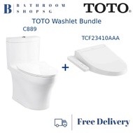TOTO C889 One Piece Rimless Toilet Bowl Bundle with Washlet TCF23410AAA Electric Bidet Seat