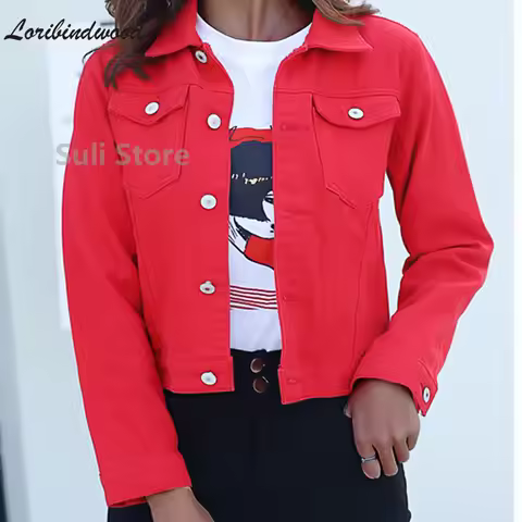 Jeans Jacket and Coats for Women 2023 Autumn Candy Color Casual Short Denim Jacket Korean Coats Wome