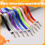 100Pcs 1x45cm Nylon Lanyard Metal Clip Event Organizer Office Stationery Conference Tali Leher ID Ca