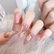 Pink Barbie Wave Press On Nails | Long Almond Glitter Y2K Fake Nails A60 XUFU
