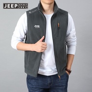 JEEP SPIRIT ฤดูใบไม้ผลิและฤดูใบไม้ร่วงกีฬา Stand-Up Collar Vest ชายเสื้อกั๊กวัยกลางคนและหนุ่มแจ็คเก็