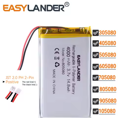 JST 2.0mm 2Pin 3.7V 4000mAh 805080 Lithium Li-ion Polymer Battery Lipo 305080 405080 505080 605080 7