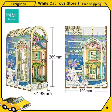 Tonecheer Monet Giverny Garden DIY Book Nook Bookend Diorama Model Kit 3D Wooden Puzzle Dollhouse De