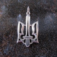 Ukraine silver trident with sword necklace pendant,silver tryzub with sword char