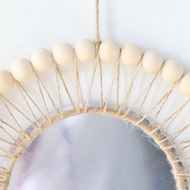 【WVH】-2X Wall Mirror Hanging Wall Mirror with Wood Beads Fringe Handmade Round Decoration Boho Antiq