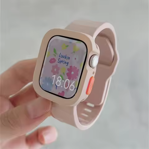2024 New Shockproof Case + Soft Silicone Band For iwatch 9 7 8 SE 6 5 Girl Sport Strap For Apple Wat