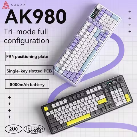 Ajazz AK980 V2 RGB Backlit Mechanical Gaming Keyboard 98 Keys Bluetooth Wireless Hot Swap Tri-mode S