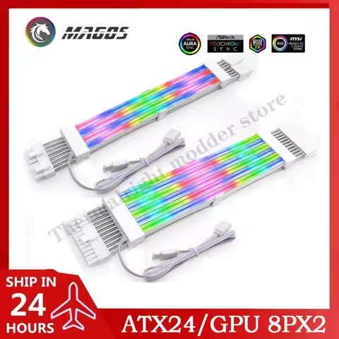 GPU Extension Cable ARGB Rainbow Neon Line LED Light Cover ATX 24Pin 8PinX2 Extender Cord Not Lian L
