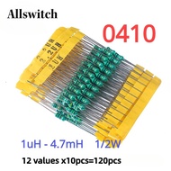 120Pcs 1/2W 0410 Color Ring Inductor Set DIP 12 Values 1UH 4.7UH 6.8UH 10UH 22UH 47UH 68UH 100UH 220
